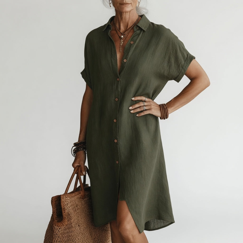Timéa™ — Breathable Midi Shirt Dress Parisian Elegance
