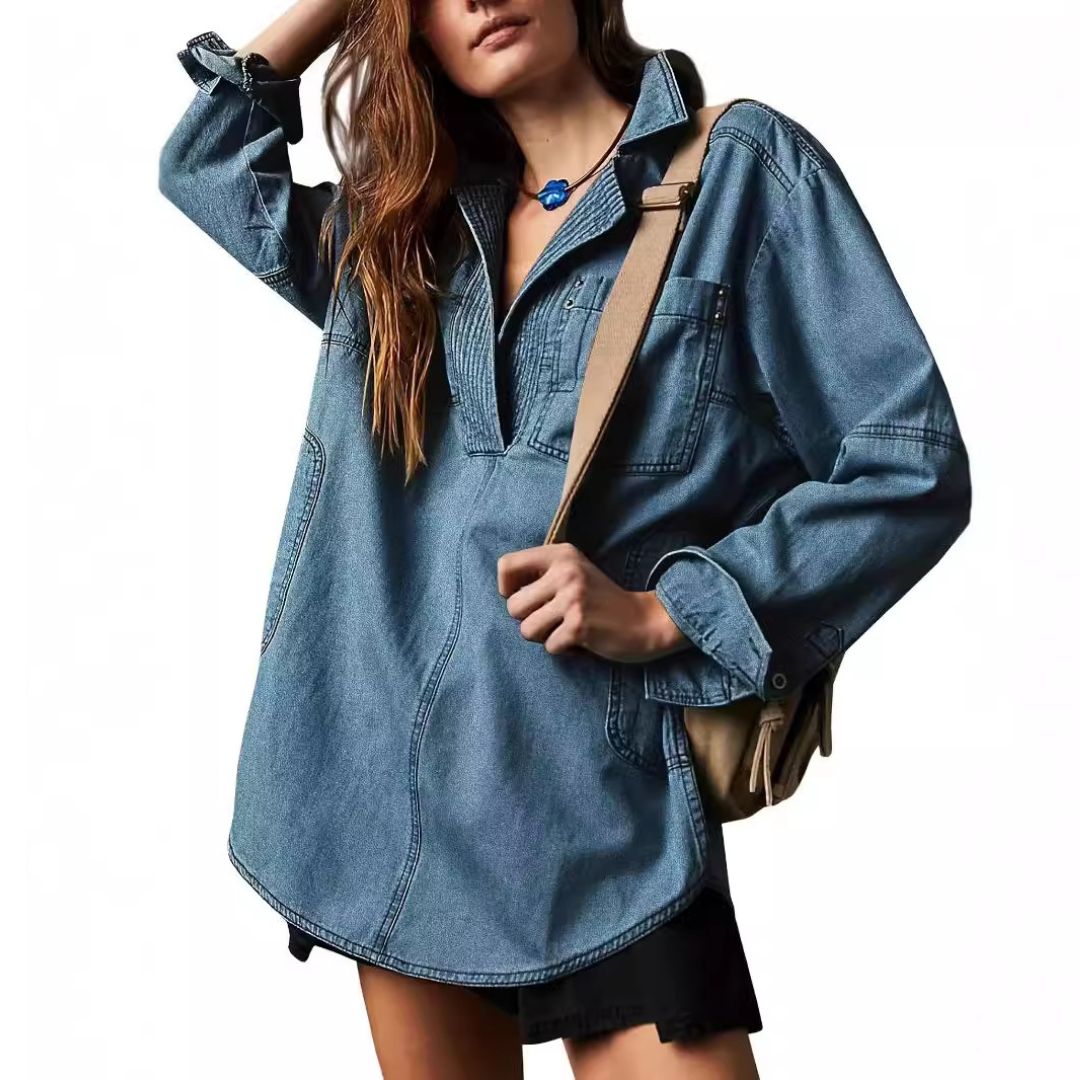 Emilia | Chic V-Neck Denim Tunic Top