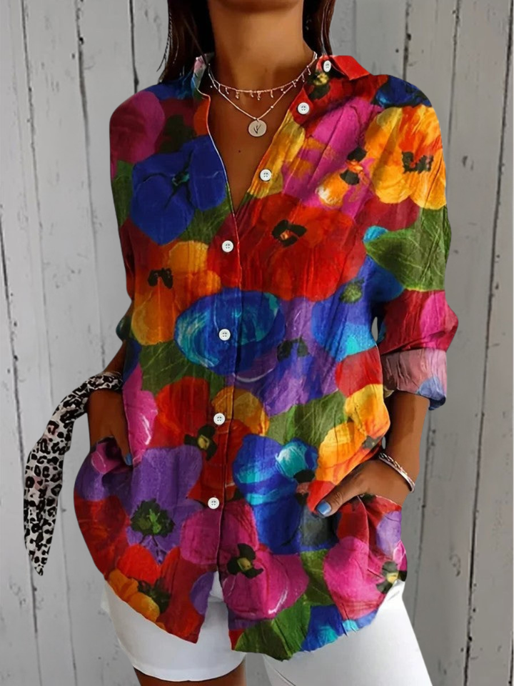 Anica | Vibrant Artistic Button-Up Blouse