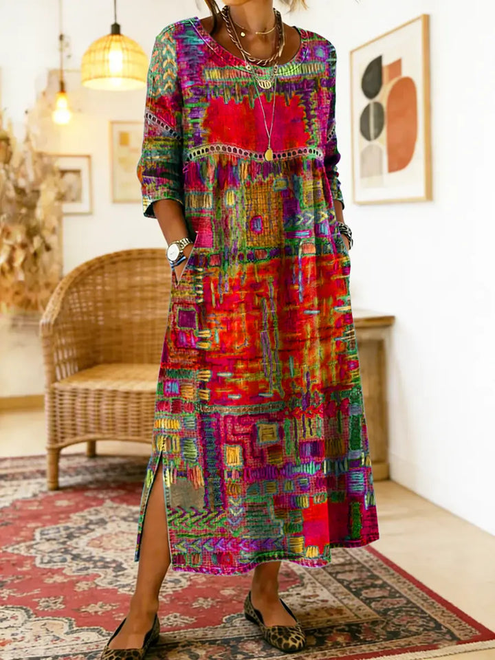Hélène | Denim Dress with Ethnic Patchwork