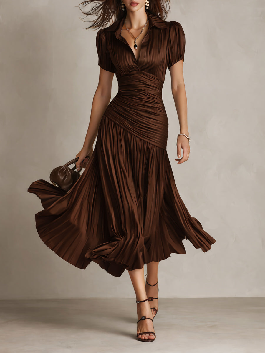 Adriana - Retro Striped Satin Midi Dress
