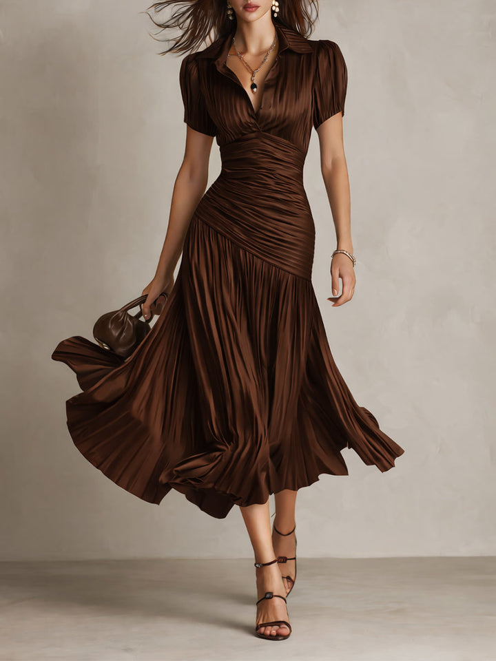 Adriana - Retro Striped Satin Midi Dress
