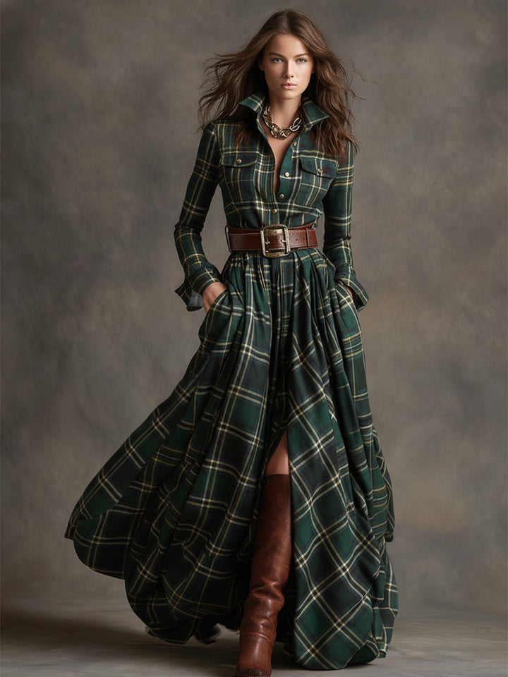 Scarlett | Plaid Maxi Shirt Dress Long Sleeve Belted Dress