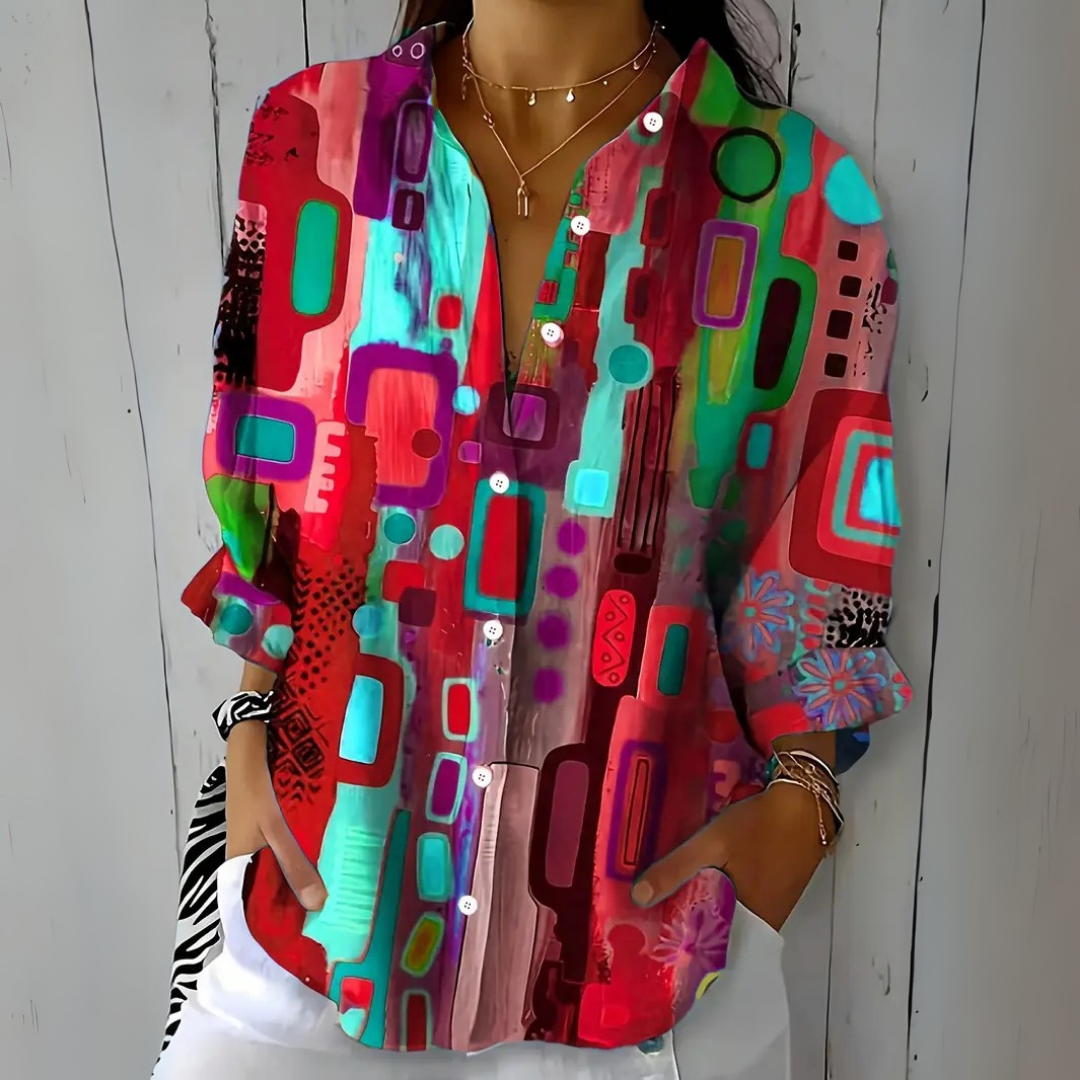 Catalina Patterned Artistic Button-Up Blouse