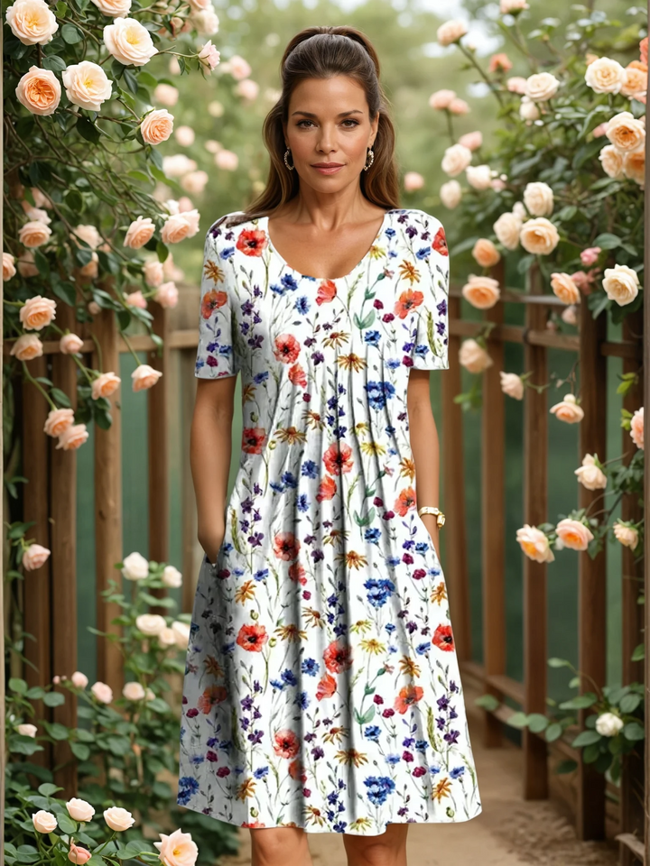 Willow | Floral Midi Dress with Empire Waist and Side Pockets