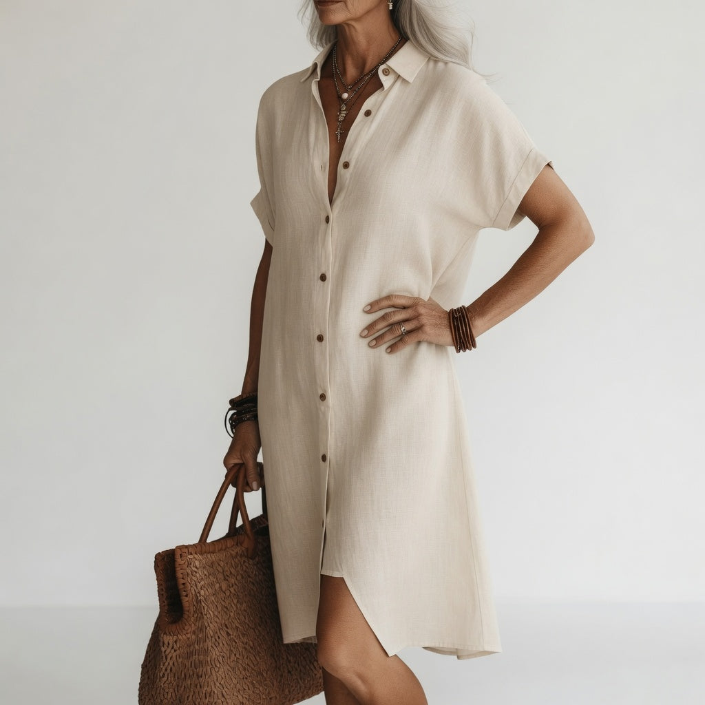Timéa™ — Breathable Midi Shirt Dress Parisian Elegance