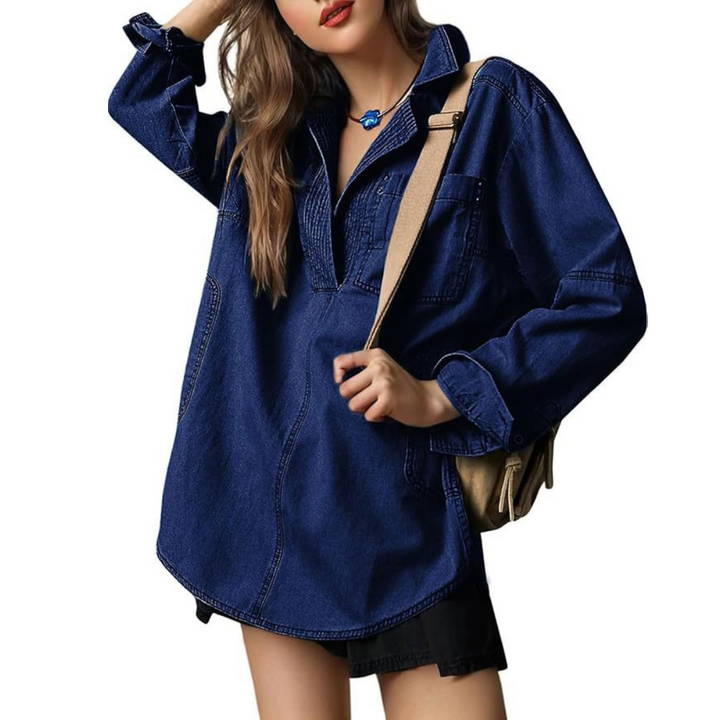 Emilia | Chic V-Neck Denim Tunic Top