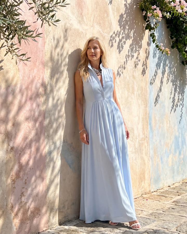 Virelia | Sleeveless Collared Flowing Wide Leg Jumpsuit