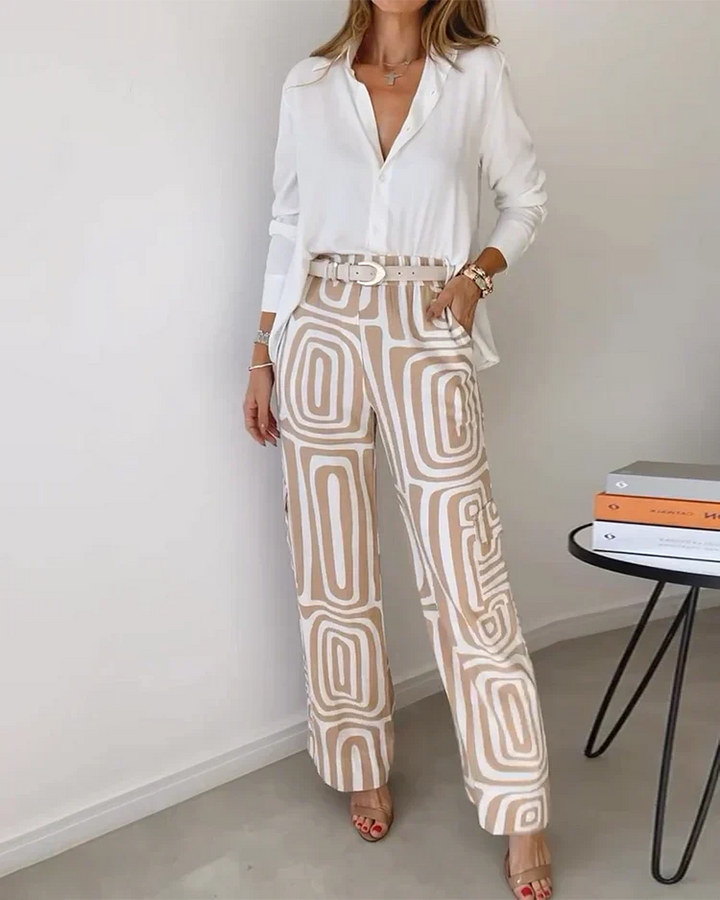 Liora | Elegant Printed Wide Leg Two Piece Summer Set