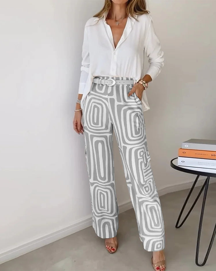 Liora | Elegant Printed Wide Leg Two Piece Summer Set