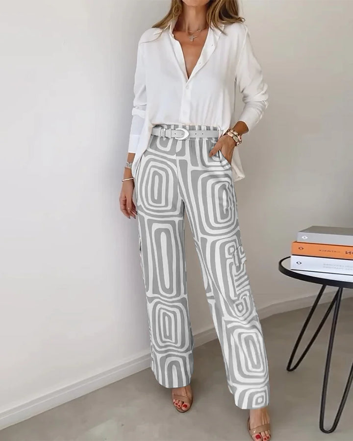 Liora | Elegant Printed Wide Leg Two Piece Summer Set