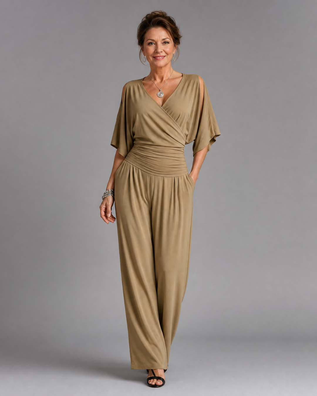 Nyxara | Cold Shoulder Wrap Waist Relaxed Jumpsuit