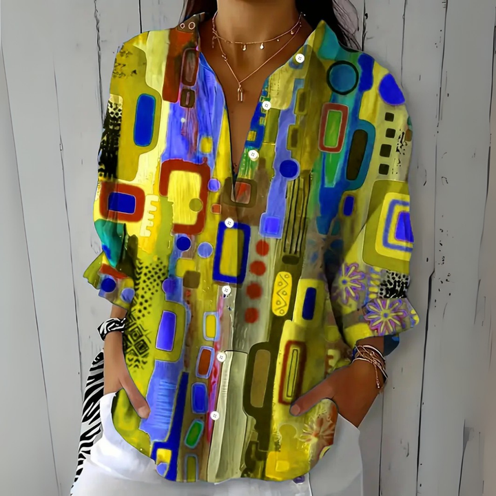 Catalina Patterned Artistic Button-Up Blouse