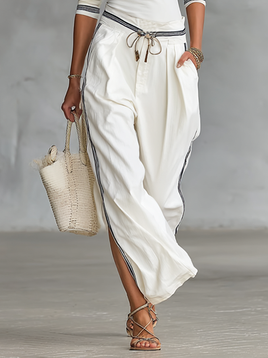 Women's Two-Piece Set: Long Sleeve Sporty T-Shirt with High Neck and Loose Pants with Drawstring