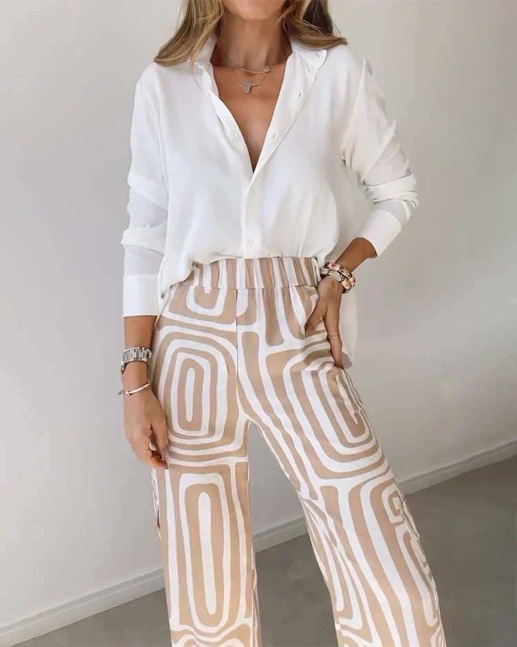 Liora | Elegant Printed Wide Leg Two Piece Summer Set