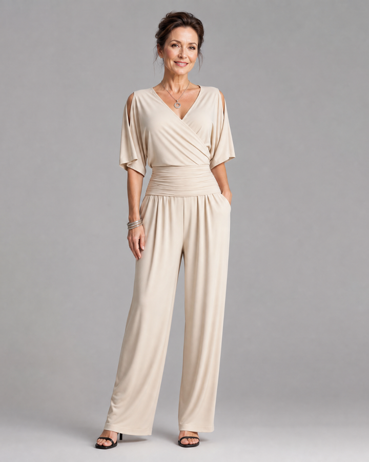 Nyxara | Cold Shoulder Wrap Waist Relaxed Jumpsuit