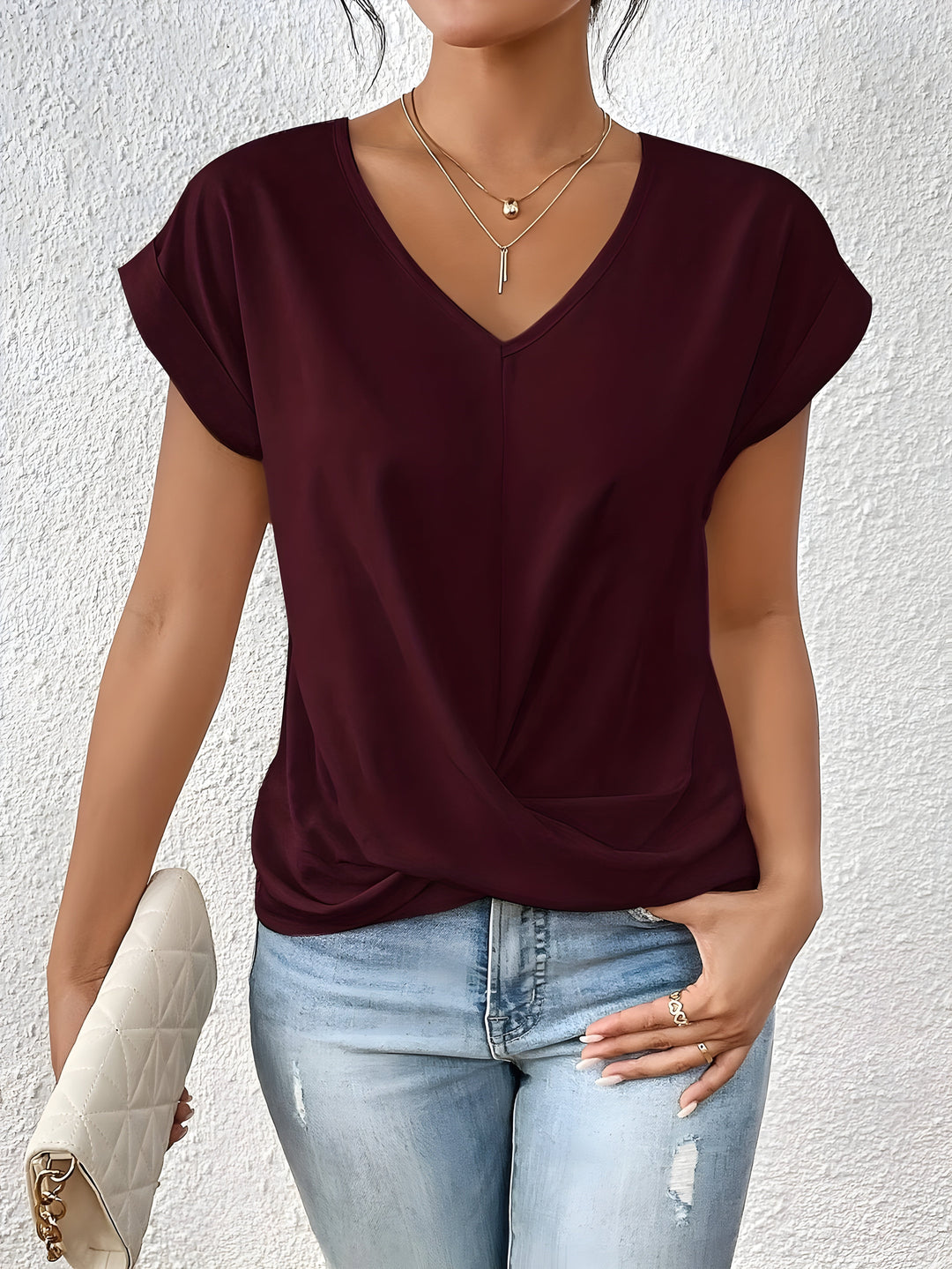 BELLA | Classic Twist Detail V-Neck Top