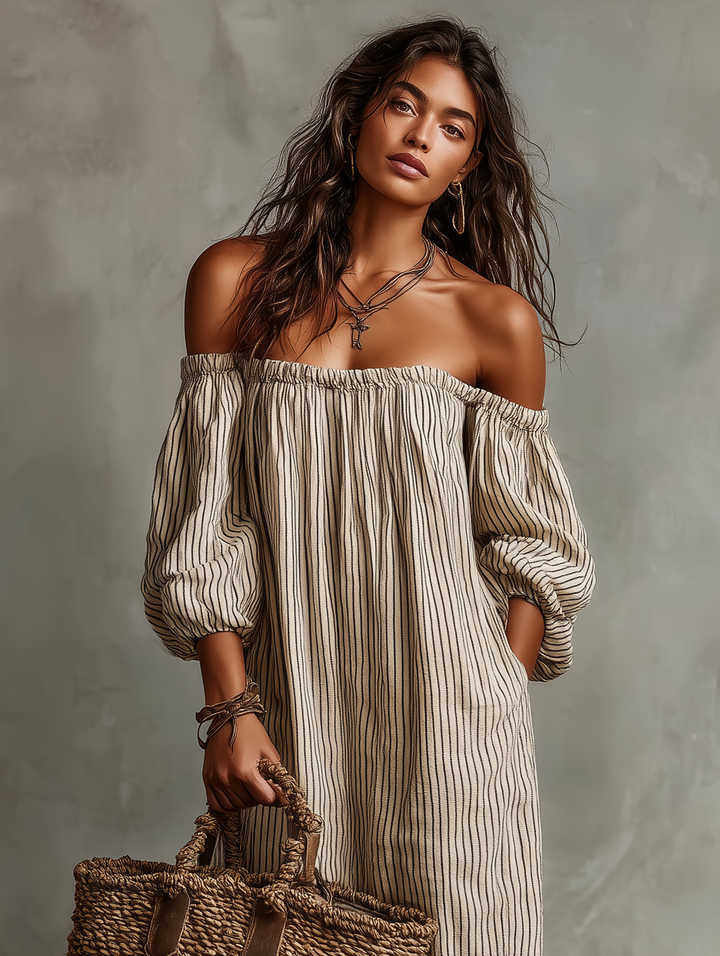 Women's Vacation Off-shoulder Long-sleeved Maxi Dress