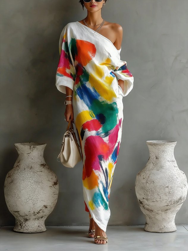 Davina | Robe Longue à Imprimé Abstrait