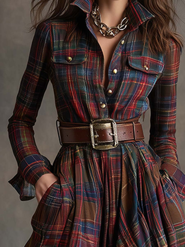 Scarlett | Plaid Maxi Shirt Dress Long Sleeve Belted Dress