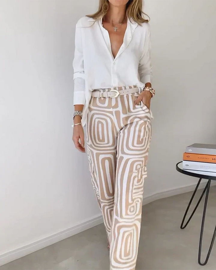 Liora | Elegant Printed Wide Leg Two Piece Summer Set