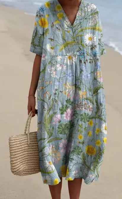 Margaret - Vibrant Floral Garden Print Flowy Summer Dress