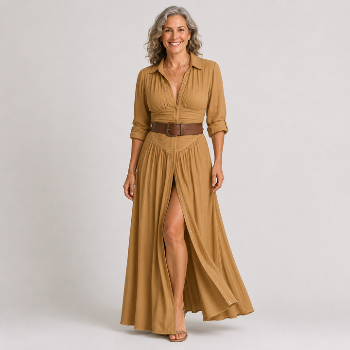 Lelivilia™ | Long Maxi Dress with Notched Collar