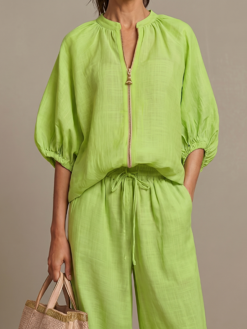 Natalia | Top Blouson with Zip and Wide Leg Pants