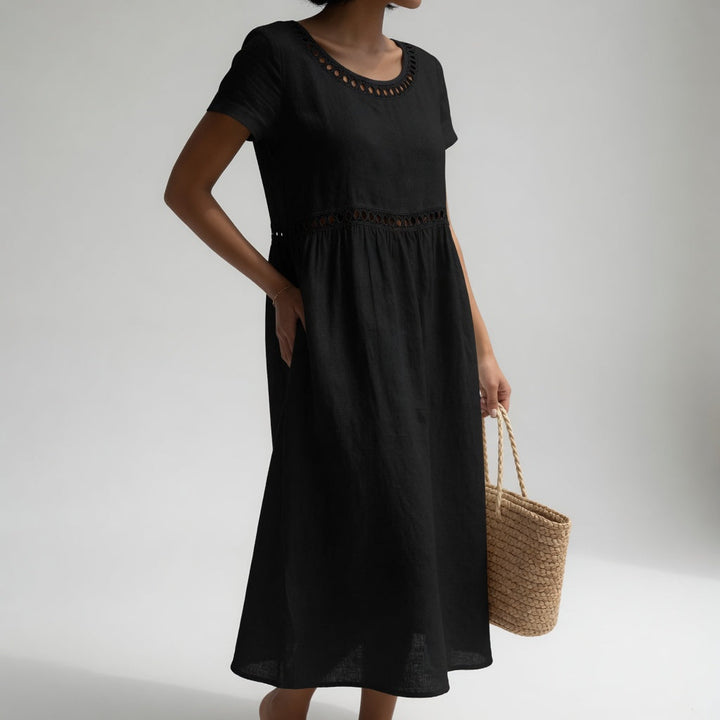 Pernelle™ — 100% Cotton Embroidered Midi Dress Soft Femininity