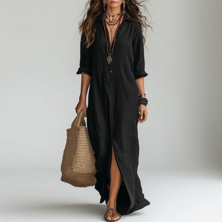 Violaine™ — Bohemian Long Shirt Dress Natural Elegance