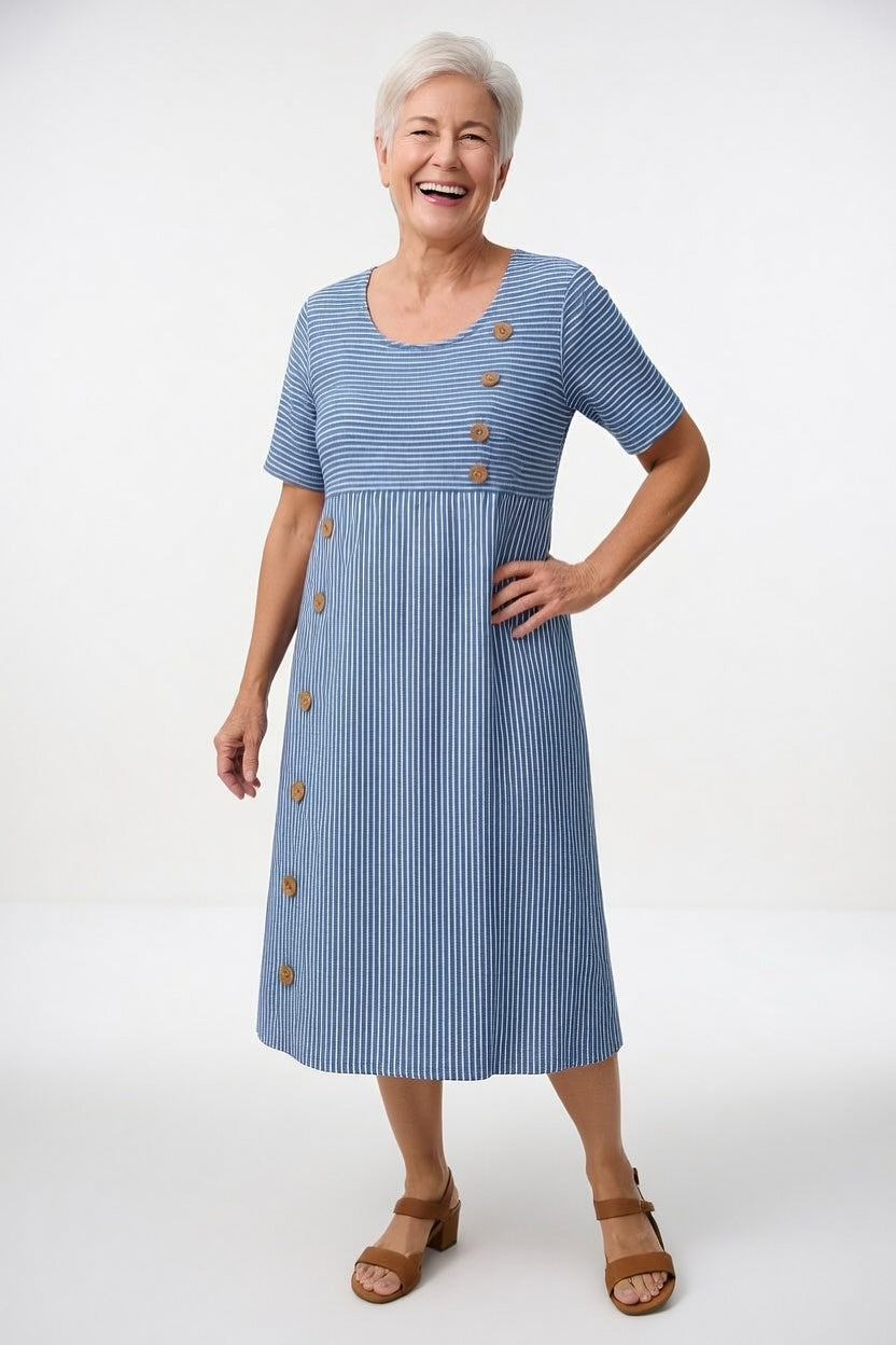 Linéora™ — Fluid Striped Dress with Summer Charm