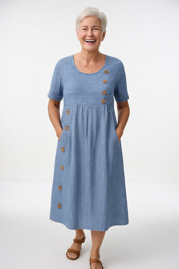Linéora™ — Fluid Striped Dress with Summer Charm