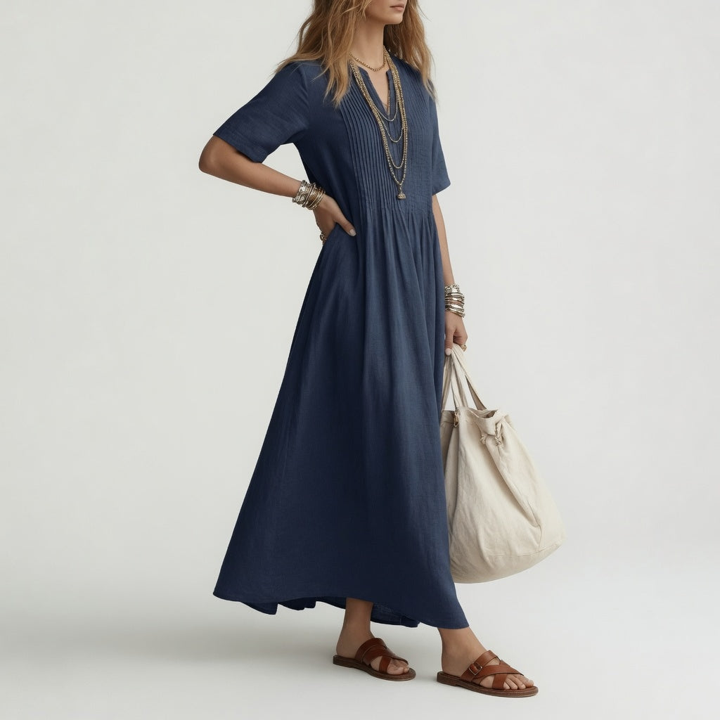 Pélagie™ — Cotton V-Neck Maxi Dress Summer Freedom