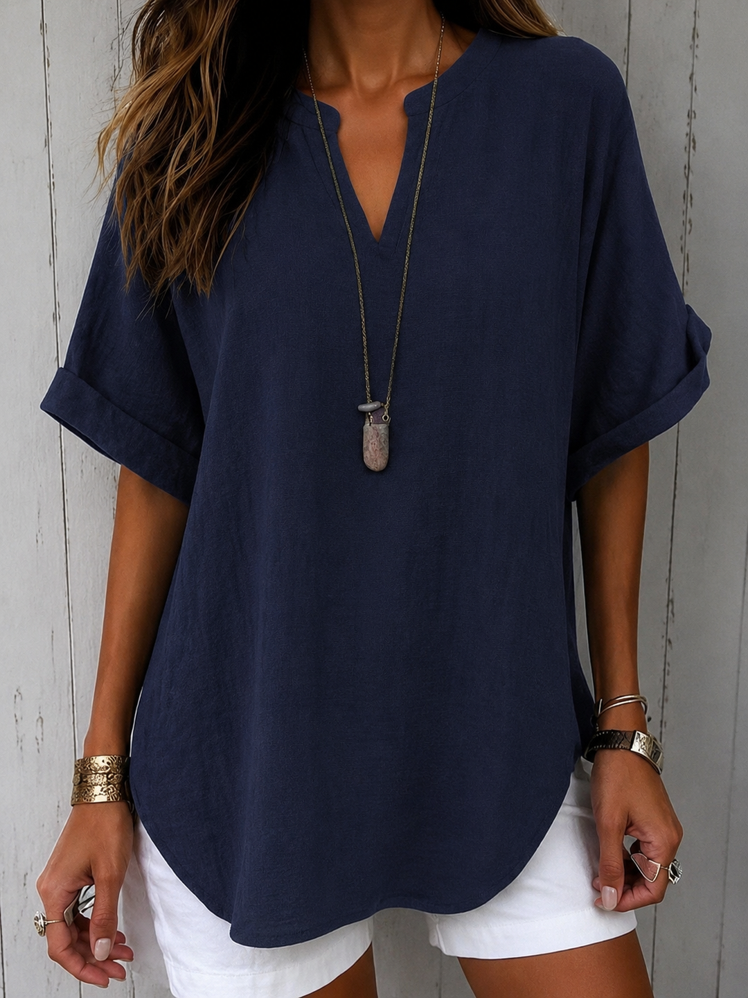Emma™ – Casual Plain Short Sleeve Blouse