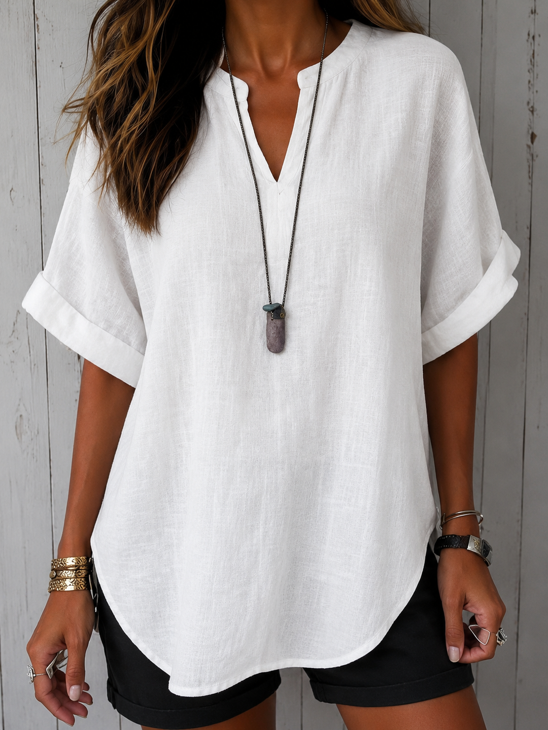 Emma™ – Casual Plain Short Sleeve Blouse
