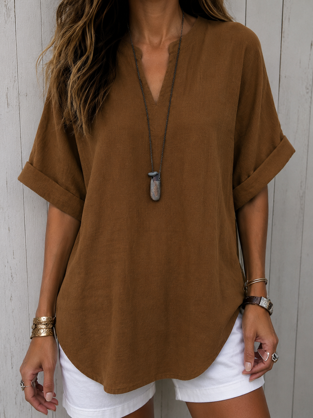 Emma Casual Plain Short-Sleeved Blouse for Women, Elegant Versatile Style