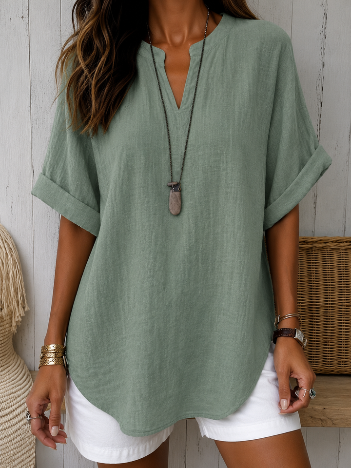 Emma Casual Plain Short-Sleeved Blouse for Women, Elegant Versatile Style