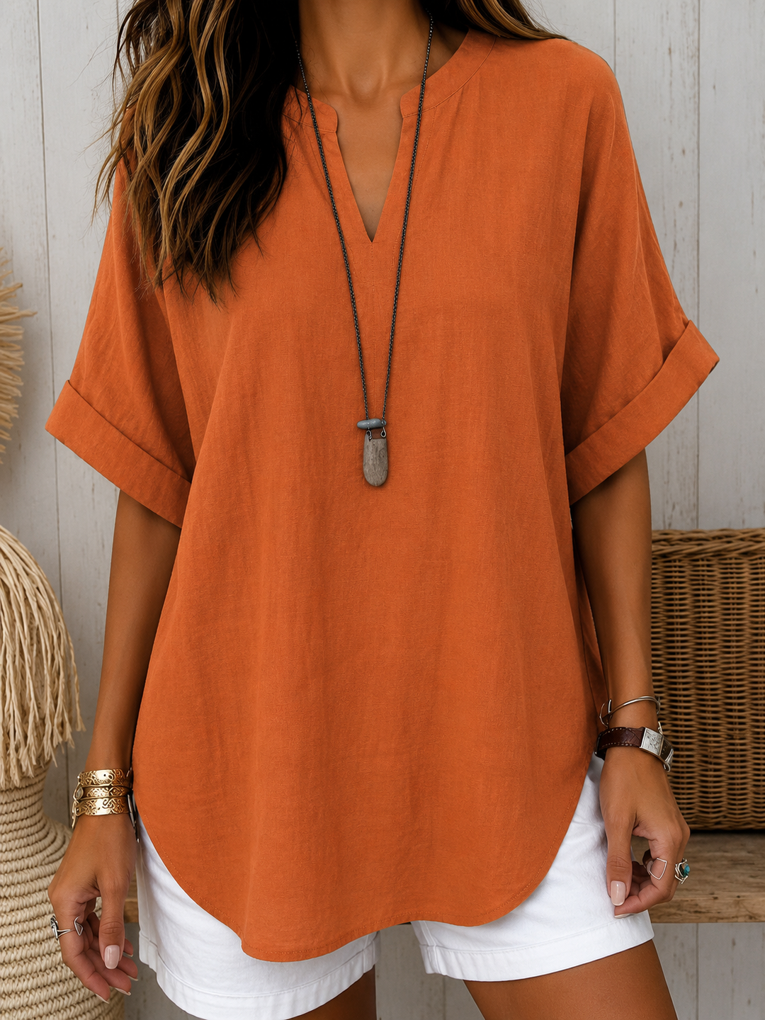 Emma™ – Casual Plain Short Sleeve Blouse