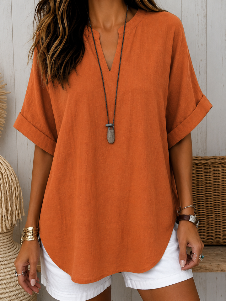 Emma™ – Casual Plain Short Sleeve Blouse