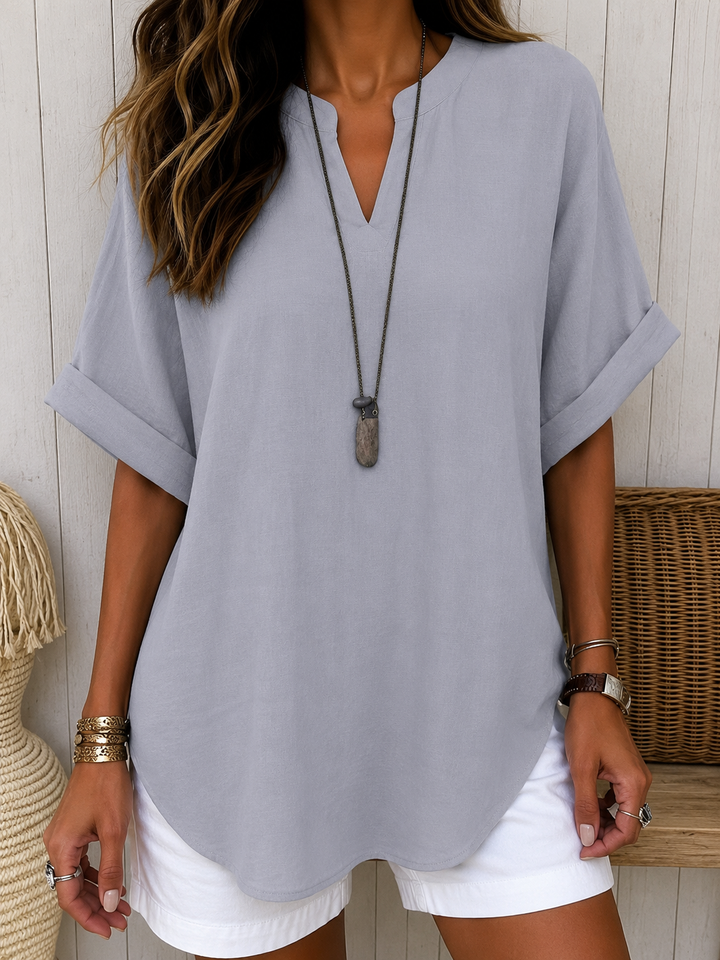 Emma Casual Plain Short-Sleeved Blouse for Women, Elegant Versatile Style