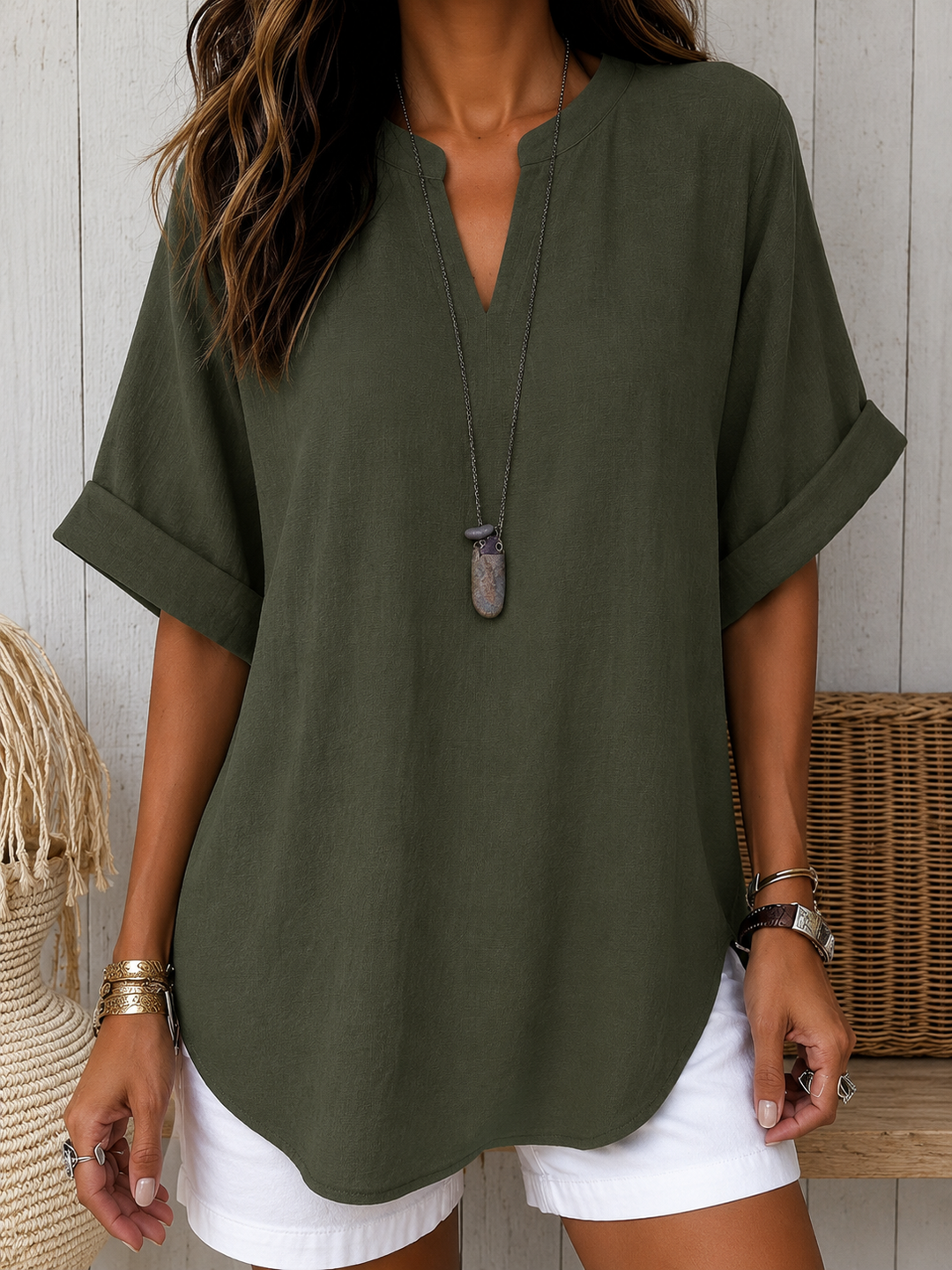 Emma™ – Casual Plain Short Sleeve Blouse