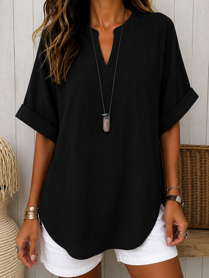 Emma Casual Plain Short-Sleeved Blouse for Women, Elegant Versatile Style