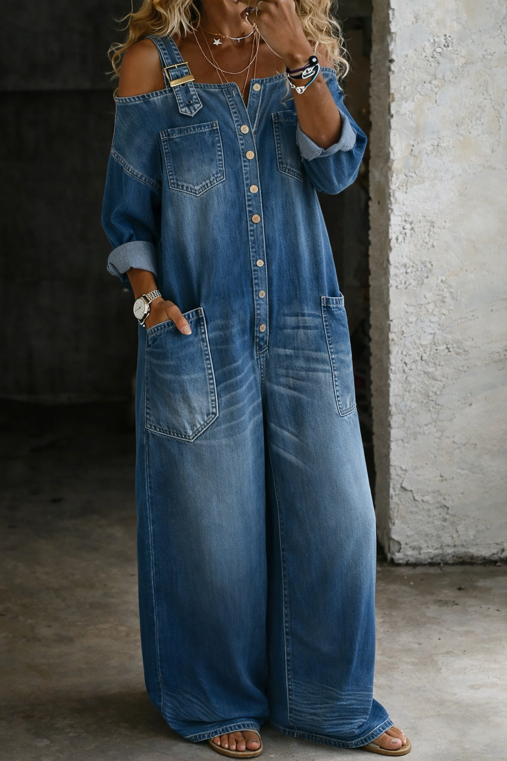 Sophia | Off Shoulder Denim Jumpsuit