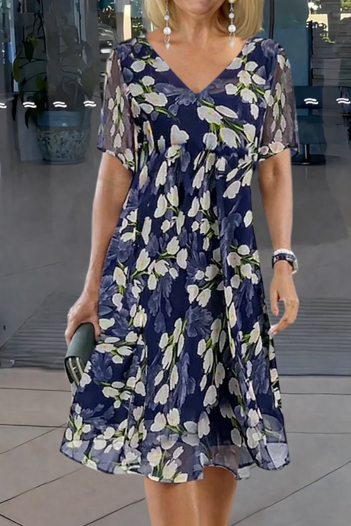 Oaklyn | Tulip Floral Double-Layer Midi Dress