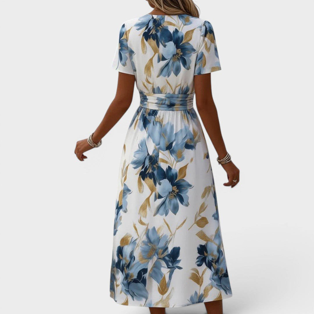 Elena | Robe Midi Portefeuille à Fleurs