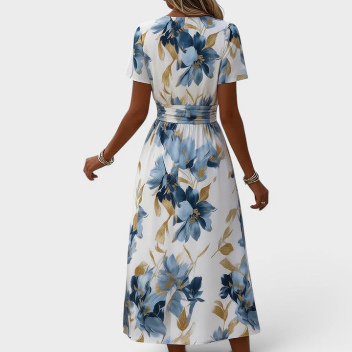 Elena | Robe Midi Portefeuille à Fleurs