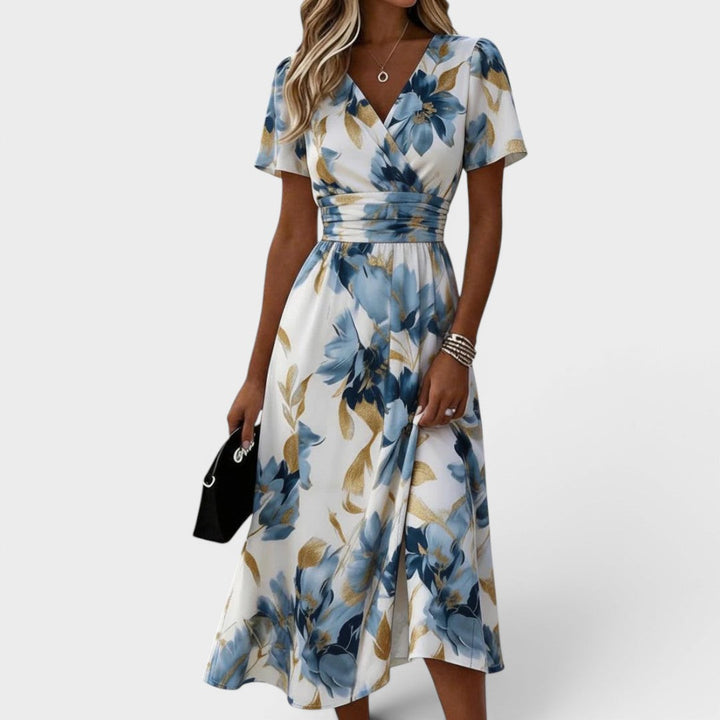 Elena | Robe Midi Portefeuille à Fleurs