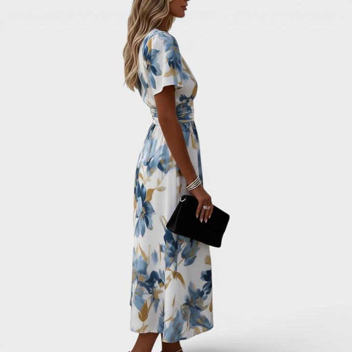 Elena | Robe Midi Portefeuille à Fleurs