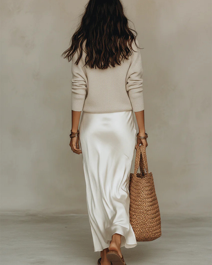 Elena | Midi Satin Dress with Included Sweater
