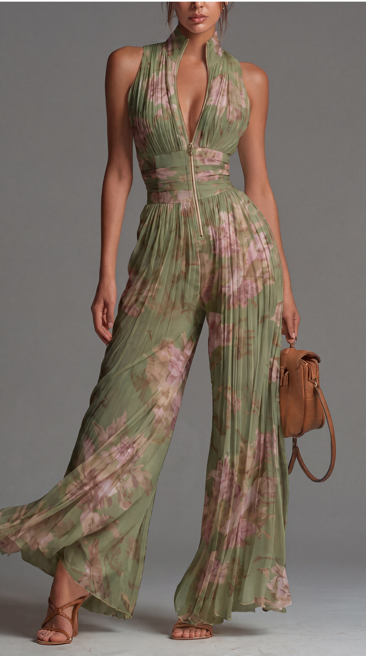 Pleated Floral Chiffon Jumpsuit • S1